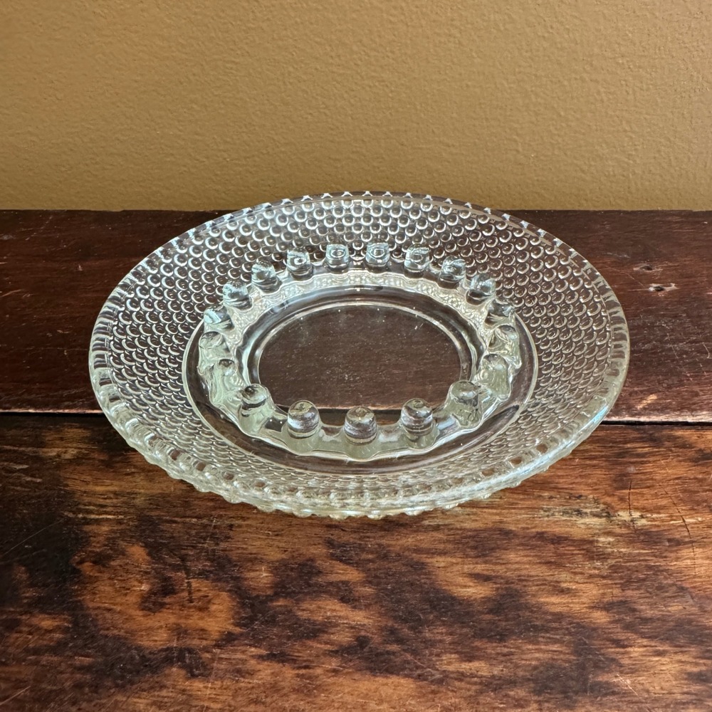 Vintage‎ Clear Glass Ashtray Round Bubble Design Retro Home Decor